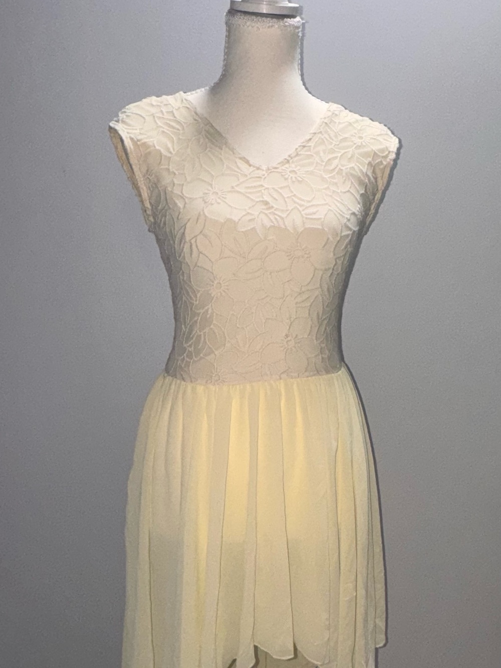 Weissman Cream Lace Bodice Chiffon Mini Dress